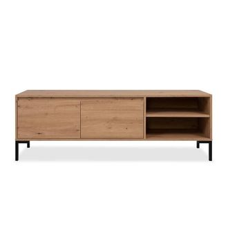Calicosy TV Stand With 2 Drop-Down Doors & 2 Shelves, 150 Cm Wide - PLOCK in Light Brown