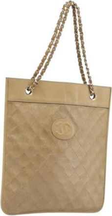 Chanel Pre-owned Vintage Tote Bag - Dames - Vintage Shopper - Beige - ONE Size - Leer - Vintage