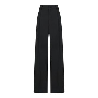 Amen Zwarte hoge taille broek met elastische achterkant - Dames - Wijde Broeken - Zwart - XS - Wol - Broeken