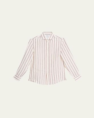 Brunello Cucinelli Mens Wide Stripe Cotton Sport Shirt