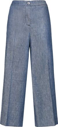 Elena Miro Mariniere Wide-Leg Cropped Blue Pants