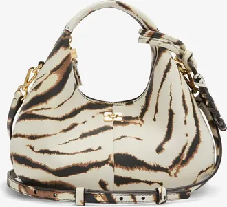 Ganni White Mini Hobo Bag in Zebra