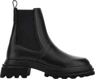 Hogan Zwarte Platte Chelsea Boots - Dames - Chelseaboots - Zwart - 38 EU - Leer - Schoenen