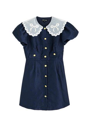 Sister Jane Buoy Bow-jacquard Woven Mini Dress - Navy - 8 (UK8 / S)