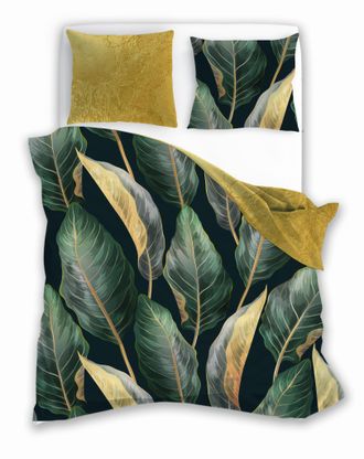 OEM Ropa De Cama De Sat&eacute;n 160x200 Con Estampado Digital De Hojas Nobles Sobre Fondo Verde