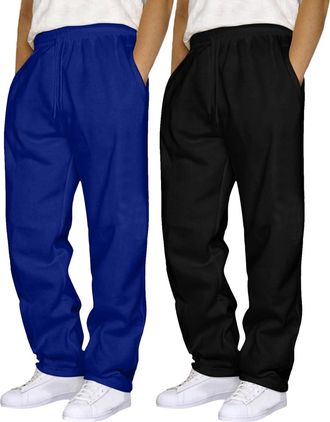 Generic 2 Pack Mens Sweat Pants Tracksuit Bottoms Joggers Straight Leg Sweatpants Open Bottom with Pockets Jogging Pants Casual Yoga Gym Sports Trousers Elast