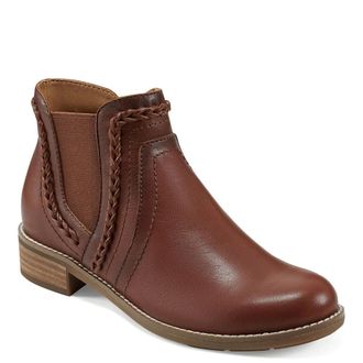 Earth Nika Boots Womens Dark Natural Leather Stacked Heel Bootie RHS8231