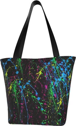 AOOEDM Blue Neon Paint Splatter Tote Bag Women Capacity Shoulder Grocery Shopping Bags