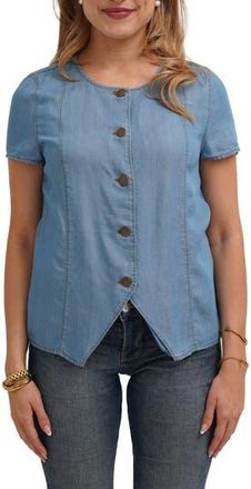 Cyrus Short Sleeve Button Front Top in Misty Denim at Nordstrom Rack, Size X-Large