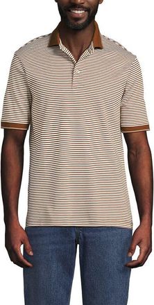 Lands End Short Sleeve Cotton Supima Polo Shirt in Rich Ginger Brown Stripe at Nordstrom, Size Xx-Large