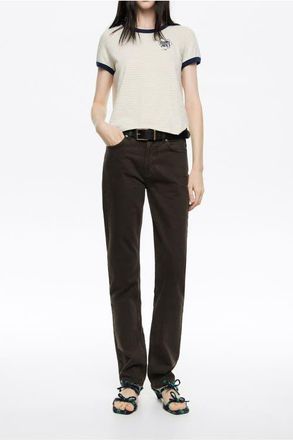 Bimba & Lola Denim fitted trousers in Dark Brown at Nordstrom, Size 40 Eu