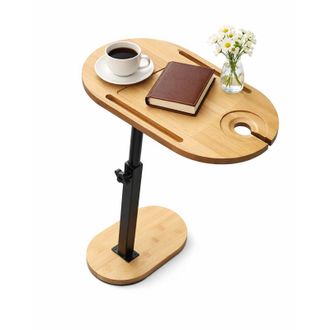 Relaxdays Relaxdays Side Table, height-adjustable, HxWxD 45-82x40x22 cm, bamboo/metal, living room, natural/black