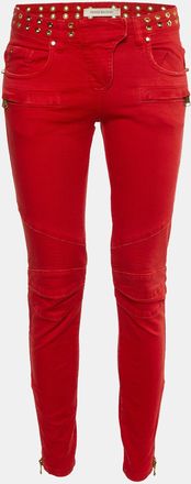 Balmain Red Denim Studded Slim Fit Jeans M/waist