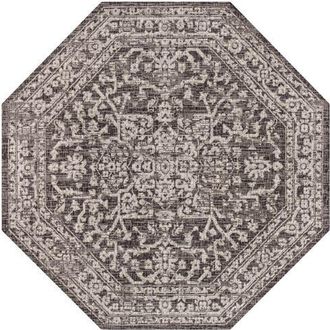 Jonathan Y Designs Malta Bohemian Medallion Textured Weave Octagon Indoor/Outdoor Area Rug in Black/gray at Nordstrom, Size 5Ft 0In X 5Ft 0In