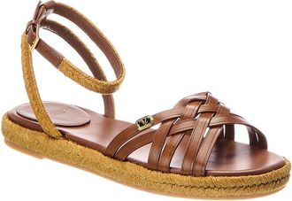 Valentino Vlogo Signature Leather & Rafia Sandal
