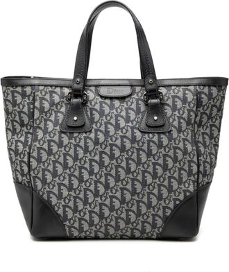 Dior Navy Canvas Leather Handbag Tote Bag (Pre-Owned)