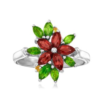 Ross-Simons Garnet Flower Ring With. Chrome Diopsides and Citrine Accents in Sterling Silver