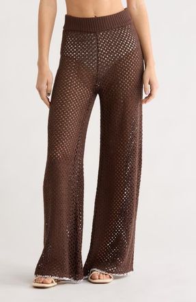 Elan Metallic Open Stitch Cover-Up Pants in Brown at Nordstrom, Size X-Large