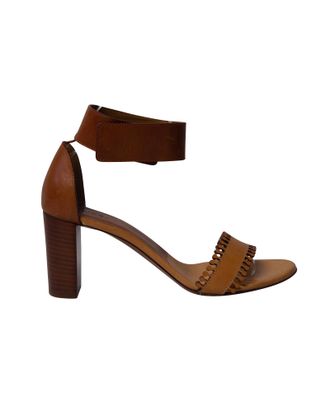 Chlo&eacute; Pre-owned Womens Ankle Open Toe Block Sandals in Brown Tan Leather - Size 38.5 EU/IT