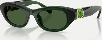 Swarovski Occhiali da sole rettangolari verde scuro lattiginoso con lenti verdi