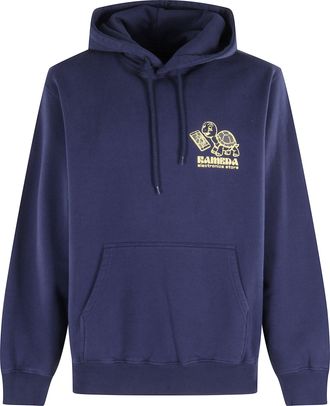 Edwin Maritim Blue Kamera Turtle Printed Cotton Hoodie