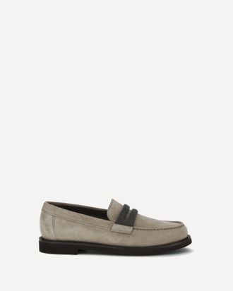 Brunello Cucinelli Mocassini Penny in pelle scamosciata con Precious Clamp Woman 39