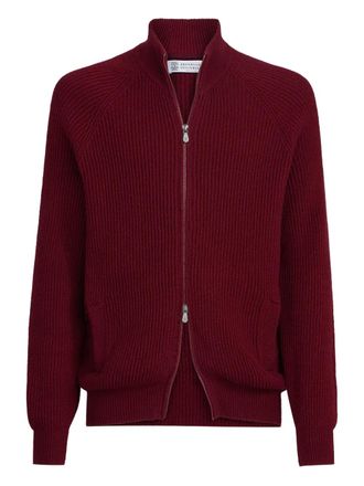 Brunello Cucinelli raglan-sleeves zip cardigan - men - Cotton - 48 - Red