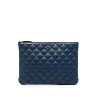 Chanel Pre-owned Vintage Quilted Clutch - Dames - Pre-owned - Blauw - Maat: ONE Size Leer