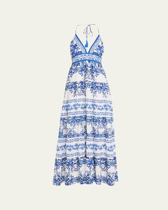 Alice & Olivia Karolina Tiered Halter Maxi Dress