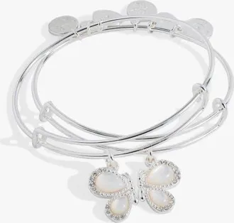 Alex and Ani Perfect Pairs- Butterfly Wings Bangle Set of 2 in Silver at Nordstrom