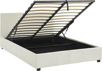 Sweeek Cama con somier abatible y cabecero con acabado en pana gruesa, 140cm