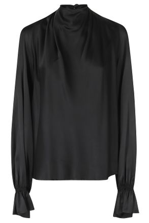 Raquel Diniz Black Moona LS Draped Waterfall Viscose Blouse