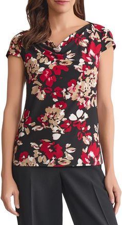 Kasper Cowl Neck Cap Sleeve Top in Black Multi at Nordstrom, Size X-Large P