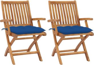 vidaXL Vidaxl - Sillas De Jard&iacute;n 2 Uds Madera Maciza De Teca Con Cojines Azul