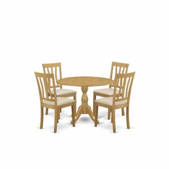 East West Furniture DMAN5-OAK-C 5 Piece Dining Table Set - Oak Dining Room Table and 4 Oak Linen Fabric Dining Room Chairs with Slatted Back - Oak Finish