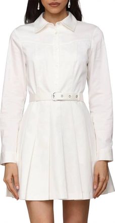 Avec Les Filles Belted Cotton Blend Pleated Dress In White