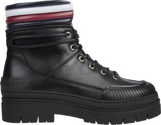 Tommy Hilfiger Corporate Outdoor Enkellaarsjes - Dames - Veterlaarzen - Zwart - 36 EU - Leer - Schoenen