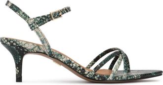 Kazar Sandalen met veelkleurig slangenprintpatroon - Dames - Sandalen met hakken - Groen - 40 EU - Leer - Schoenen