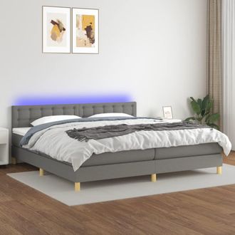 vidaXL Vidaxl - Cama Box Spring Con Colch&oacute;n Y Led Tela Gris Oscuro 200x200 Cm