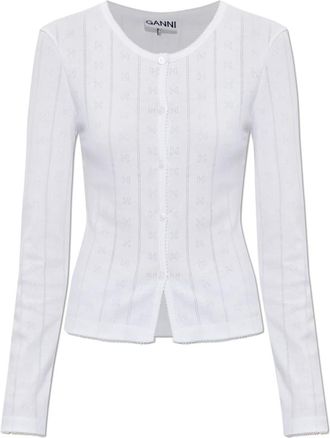 Ganni Fitted Cardigan - Dames - Vesten - Wit - M - Leer - Truien & Vesten