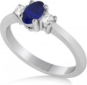 Allurez Small Oval Blue Sapphire & Diamond Three-Stone Engagement Ring 14k White Gold (0.60ct)