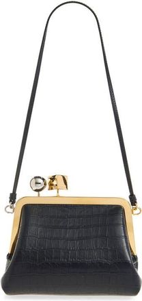 Jacquemus Le Berlingot Croc Embossed Leather Frame Shoulder Bag in Dark Navy 390 at Nordstrom