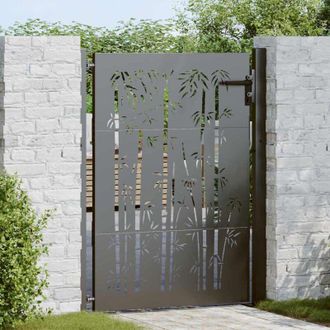vidaXL Puerta De Jard&iacute;n, Puerta De Jard&iacute;n 105x75 Cm Dise&ntilde;o De Bamb&uacute; En Acero Cort&eacute;n Vidaxl