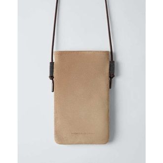 Brunello Cucinelli Womens Light Brown Suede Crossbody Bag