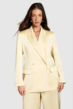 Coast Tailored Double-Breasted Satin Blazer in Lemon at Nordstrom, Size 10