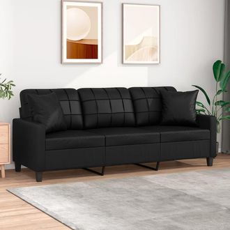 vidaXL Vidaxl - Sof&aacute; De 3 Plazas Con Cojines Cuero Sint&eacute;tico Negro 180 Cm