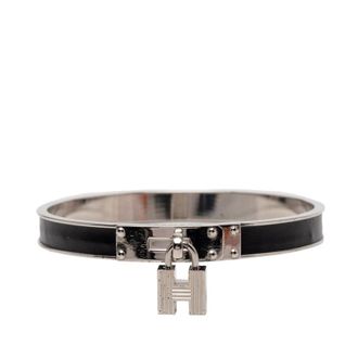 Herm&egrave;s Pre-owned Hermes Palladium Plated Leather Kelly Cadena Lock Bangle Bracelet Ladies XAZ91C9P5UG6ZMH6