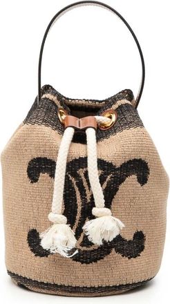 Celine Pre-owned Celine Small Triomphe Raffia Drawstring Bucket Bag Ladies F-GA-1262