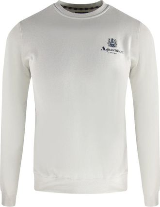 Aquascutum Mens Active Small Logo Antarctica White Sweatshirt Cotton - Size Small