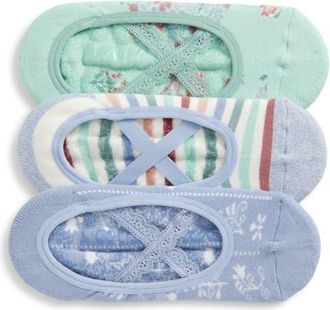Muk Luks Ballerina Assorted 3-Pack Cotton Blend No-Show Socks in Mint/Blue at Nordstrom